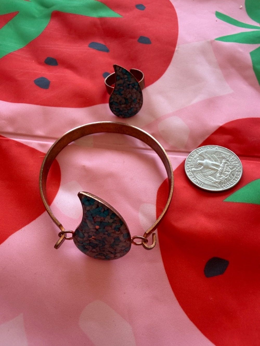 Turquoise Teardrop Copper Bracelet and Ring Set